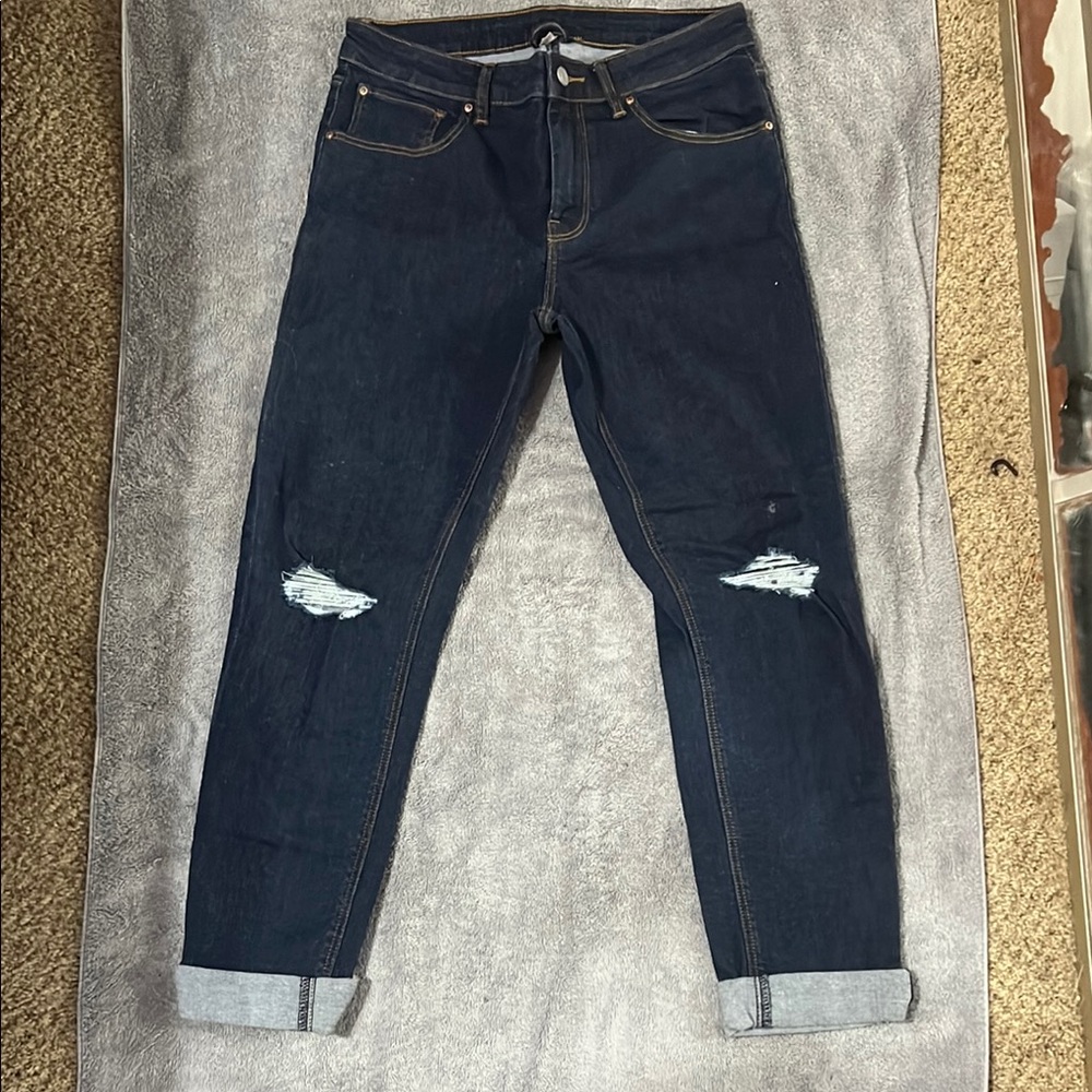 Men's Dark Blue Distressed Jeans